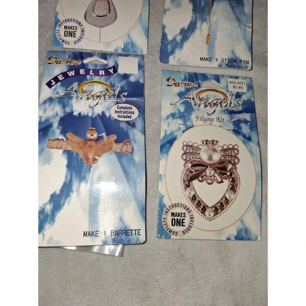 Darice Angels Filigree Jewelry Craft Kits Lot of 4 NOS Stick Pin Barrette Brooch